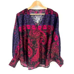 VINCE CAMUTO Blouse‎ Womens Size M V-Neck Dolman Balloon Sleeve Paisley Boho NWT